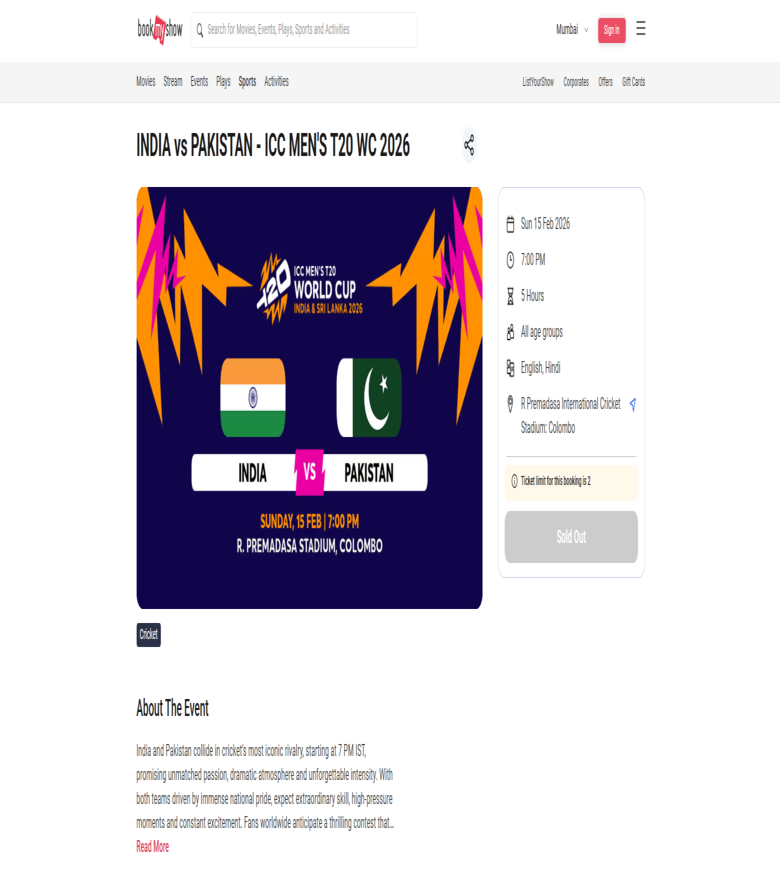 India vs Pakistan T20 World Cup 2026 Tickets