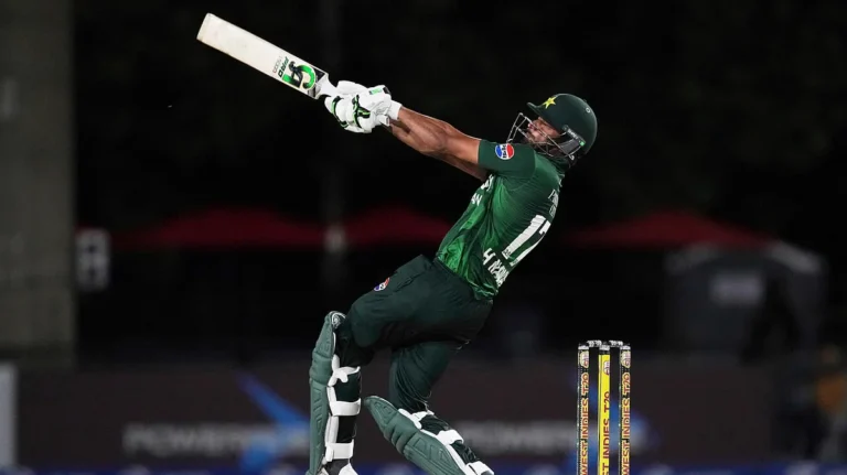 Hassan Nawaz plays an attacking shot for Pakistan in a T20 match - Hassan Nawaz Desert Vipers ILT20