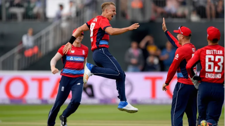 Tom Curran celebrates a wicket for England in a T20 match - Tom Curran Brisbane Heat BBL 2026-27
