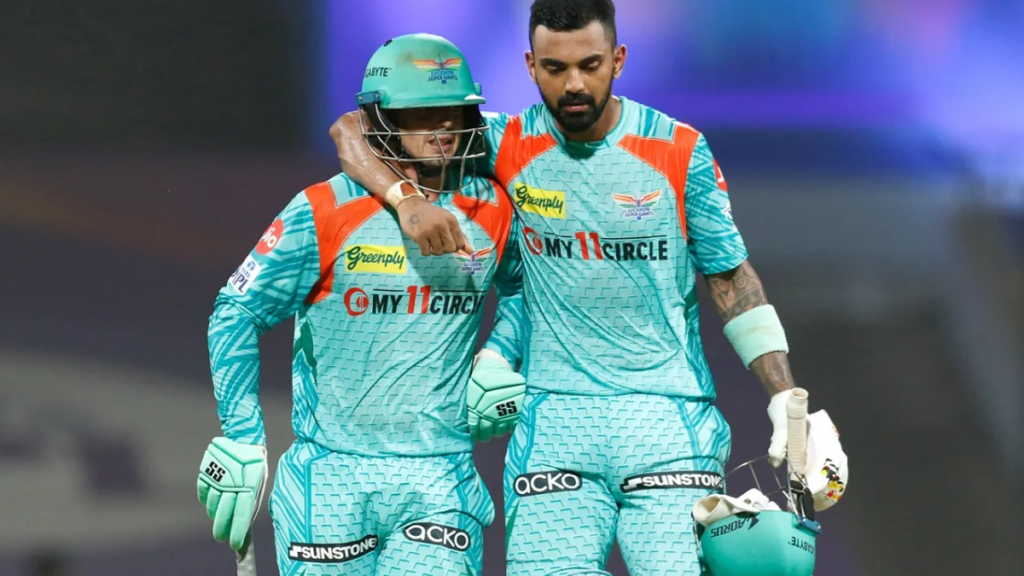 Quinton de Kock and KL Rahul after their unbeaten 210-run stand, one of the great LSG highest score in IPL feats