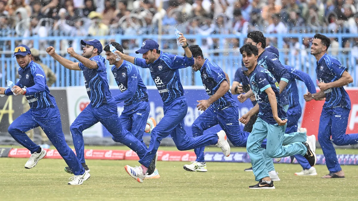 Afghanistan national cricket team league final 2026, Amo Sharks players celebrate the title win at Khost