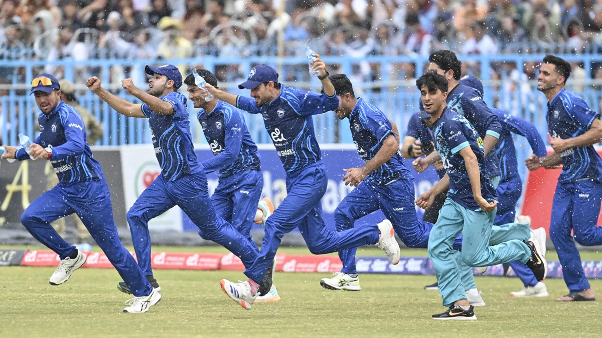 Afghanistan national cricket team league champions Amo Sharks celebrate the Shpageeza Cricket League 2026 title at Khost