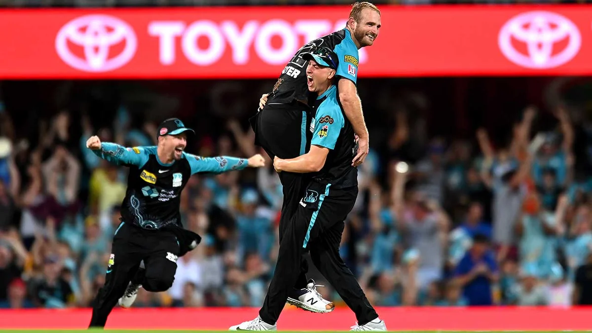 brisbane heat bbl 2026-27 squad - Brisbane Heat players celebrating a wicket at the Gabba