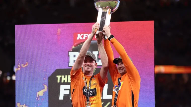 perth scorchers bbl 2026-27 squad - Perth Scorchers players celebrate with the BBL trophy