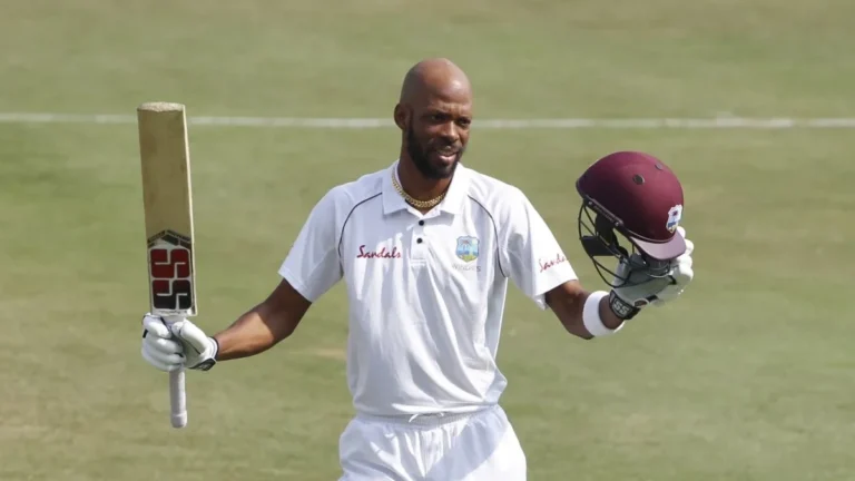 Roston Chase raises his bat for the West Indies Test squad for Bangladesh tour 2026