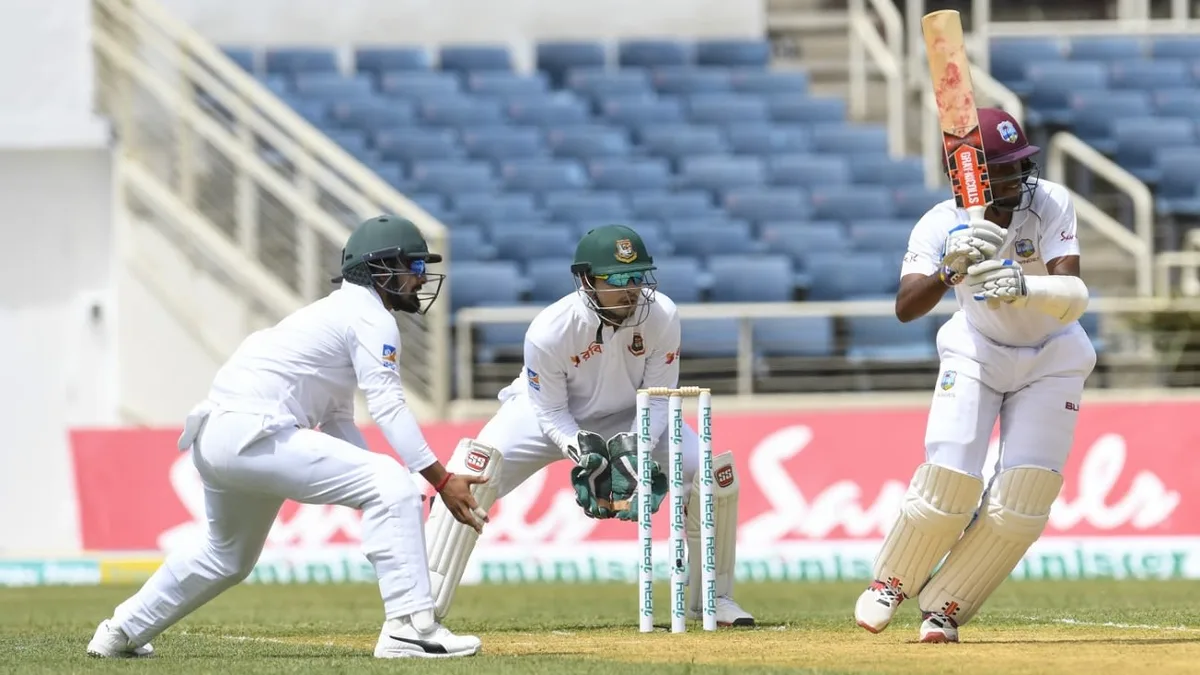 West Indies batter faces Bangladesh fielders in the Bangladesh vs West Indies head to head Test rivalry