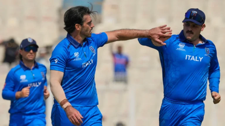 Italy players celebrate a wicket in a T20 match as fans follow the Italia T10 2026 schedule