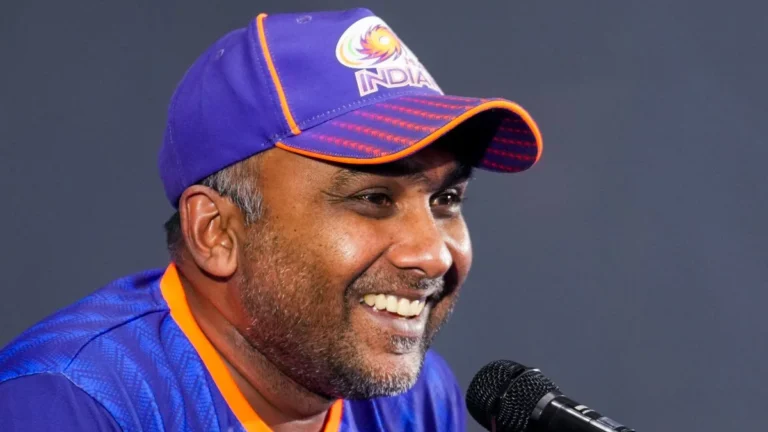 Mahela Jayawardene Mumbai Indians - Mahela Jayawardene standing in the Mumbai Indians dugout during an IPL 2026 match