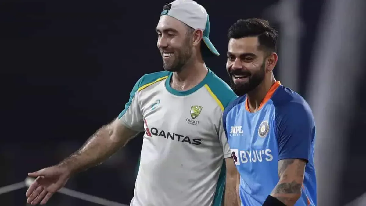 Glenn Maxwell and Virat Kohli during an India vs Australia T20I. India vs Australia head to head T20I