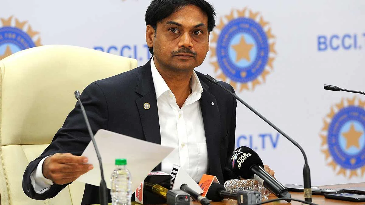 MSK Prasad at a press conference, the team director in the Venice Livewires Italia T10 setup