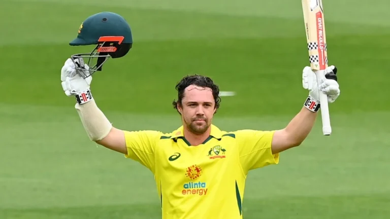 Travis Head celebrating a century in an Australia vs England head to head ODI match